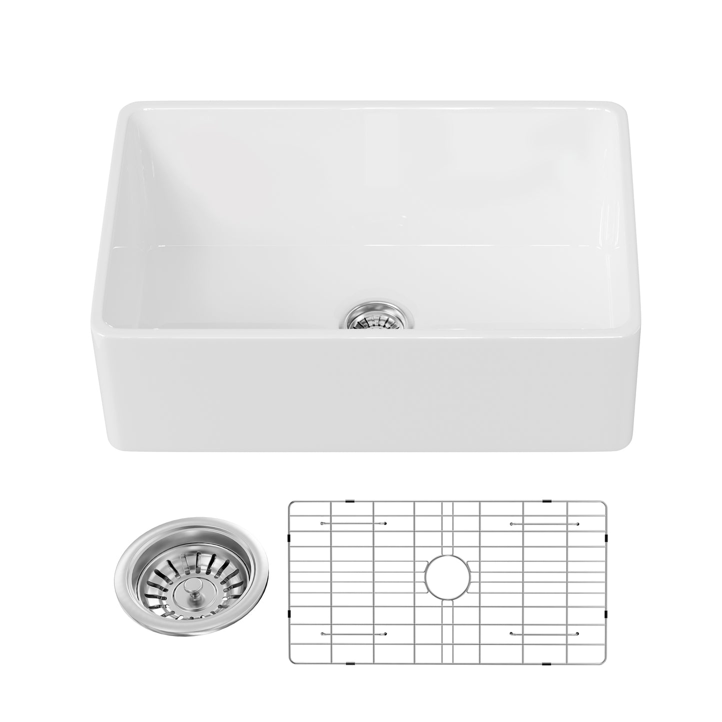 30“ x 20” x 10" White Ceramic Farmhouse Kitchen Sink ｜ALWEN