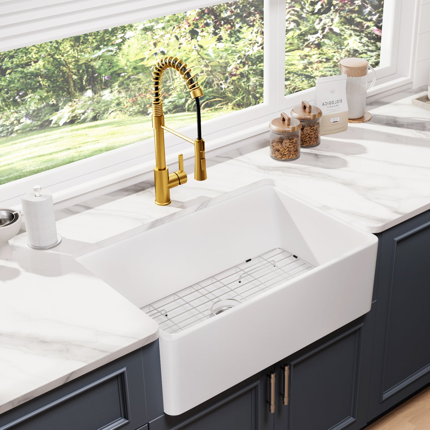 30“ x 20” x 10" White Ceramic Farmhouse Kitchen Sink ｜ALWEN