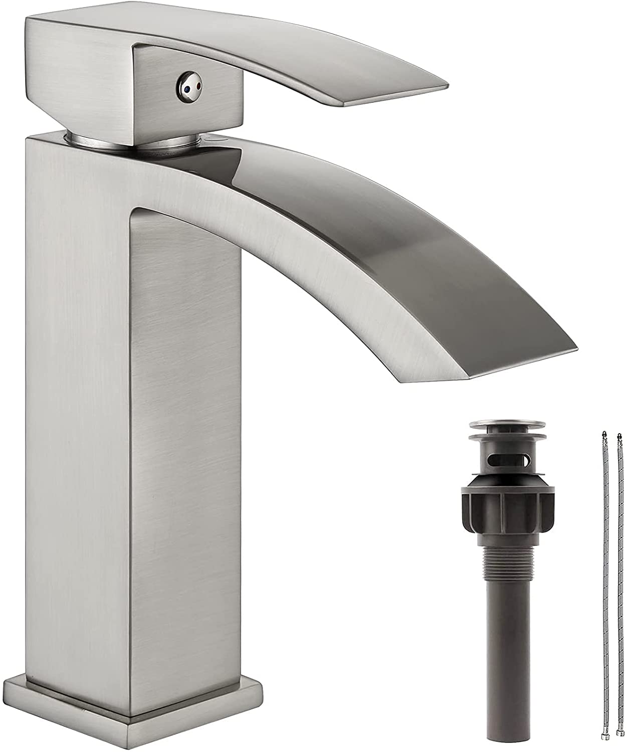 Single Hole Waterfall Bathroom Faucet - BRUSHED NICKEL – Alwen Home